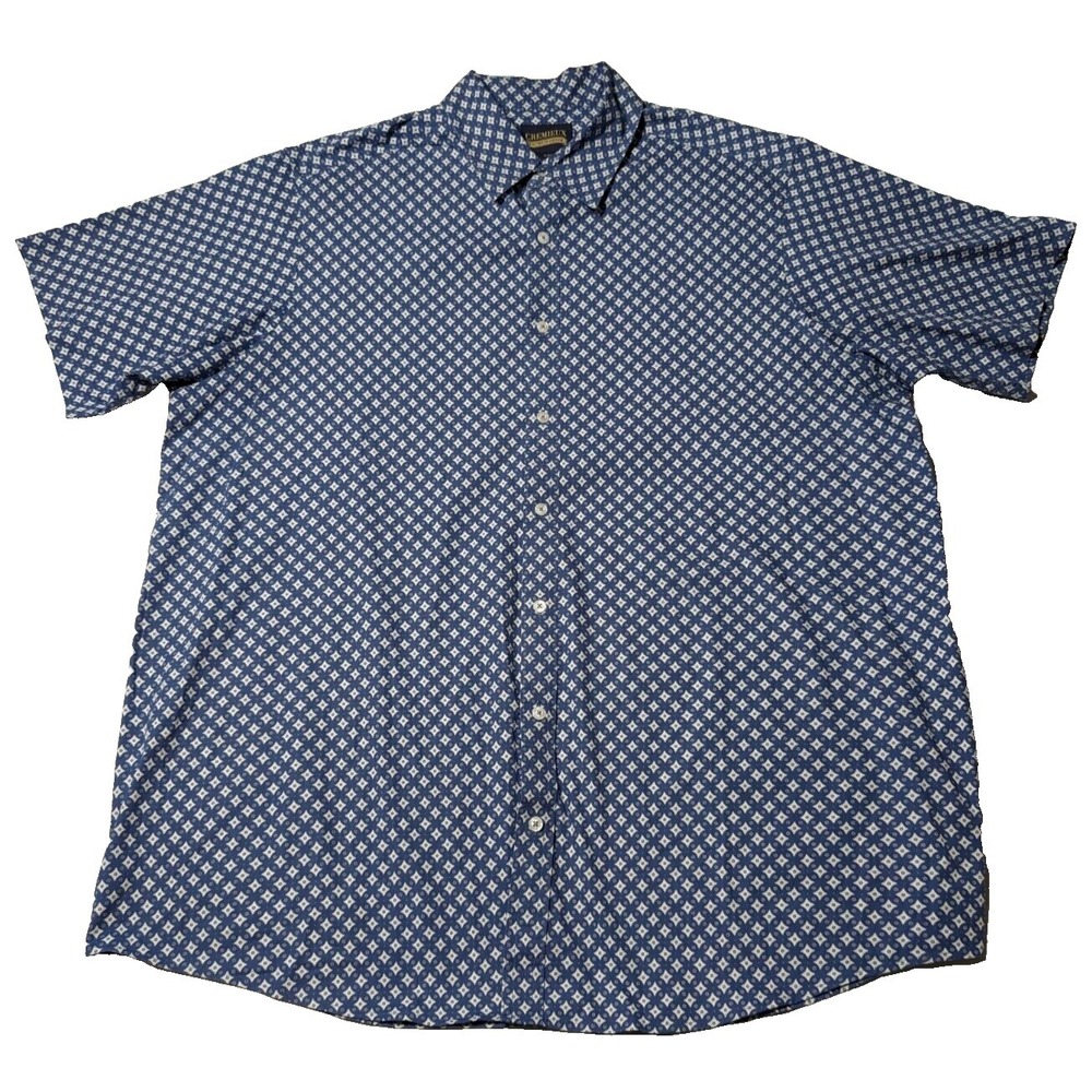 CREMIEUX PREMIUM DENIM Men Big & Tall 2XT Blue Geo Button Short Sleeve Shirt EUC